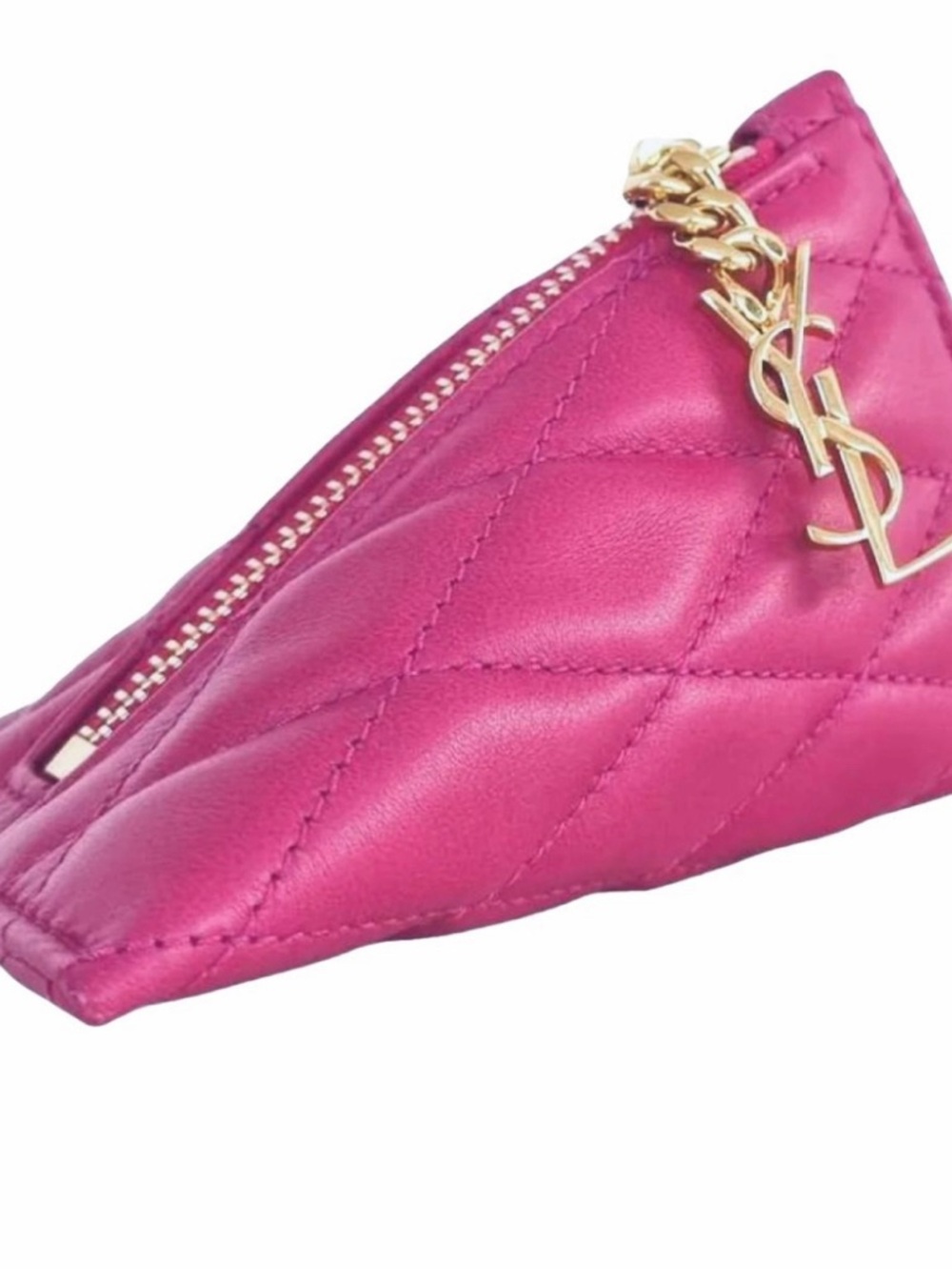 Saint Laurent Fuchsia Quilted Leather Mini Key Pouch with Gold Hardware - Picture 6 of 15